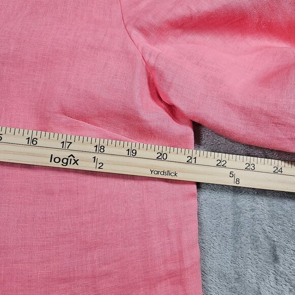 Talbots Shirt Womens Medium Pink Linen Chunky Beaded V Neck Beachy Tunic Top - Picture 6 of 7
